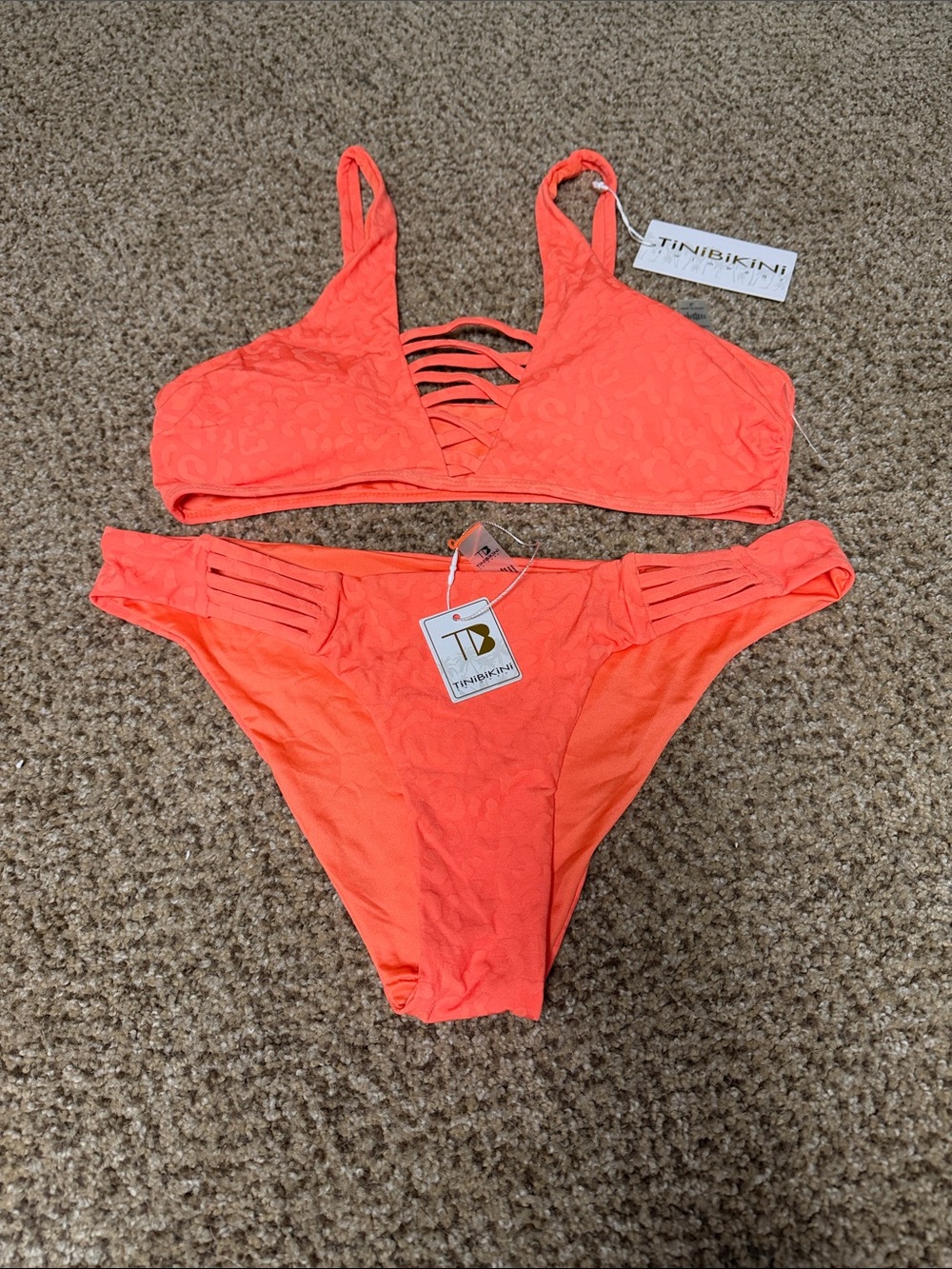 TiniBikini Coral-Orange Strappy Two-Piece Swim Set